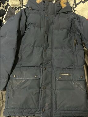 Canada Goose Men's Dark Navy Puffer Parka with Hood Trim